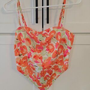 Cider Women’s Floral Tank Sz Large L Crop Top Spaghetti Straps Orange Pink